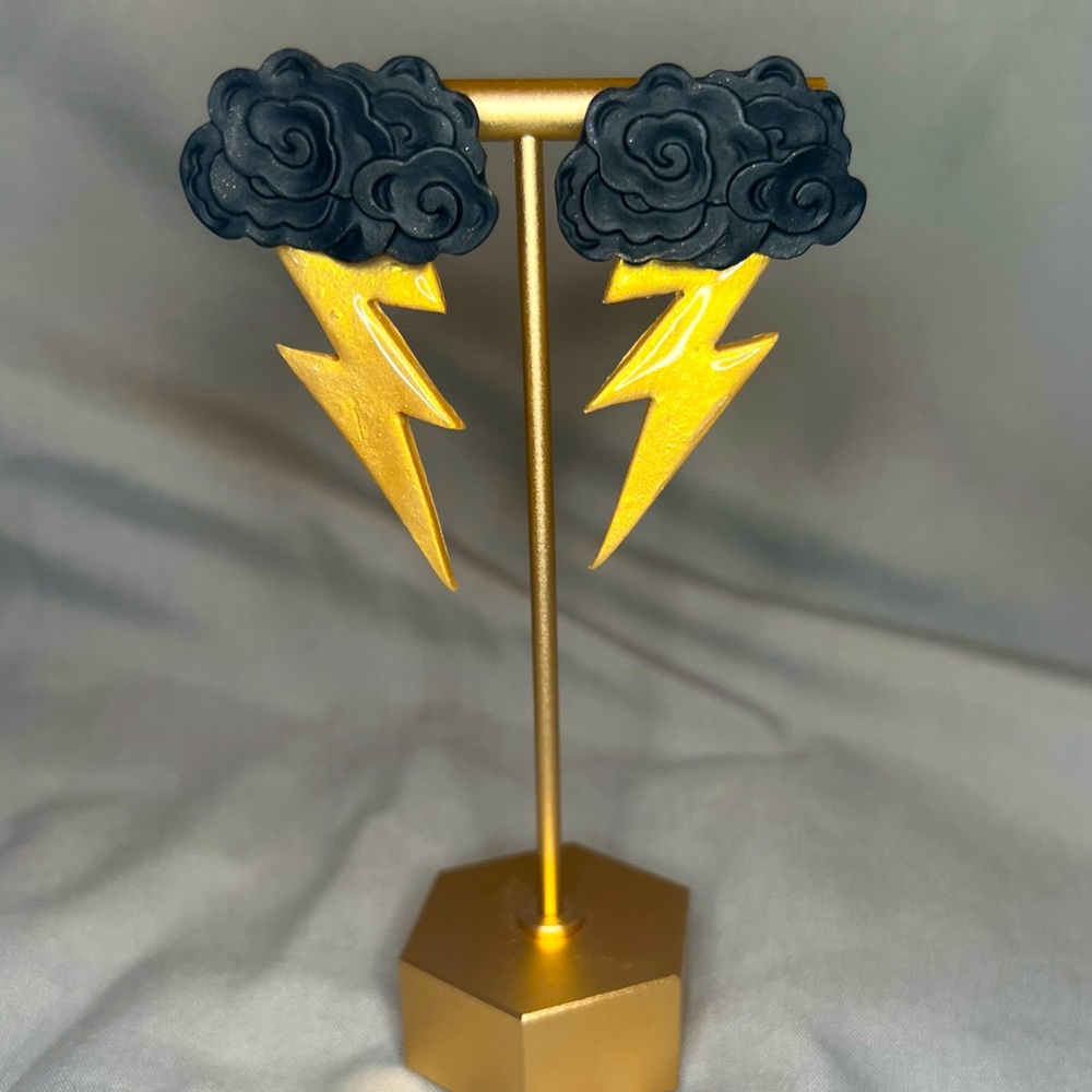 Lightning and cloud polymer clay earrings